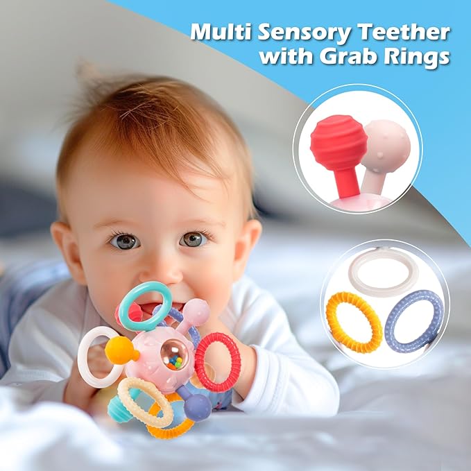 Baby Montessori Sensory Toys for 0-6 6-12 Months, Baby Teether Teething Toys for Babies 0 3 6 9 12 18 Months, Newborn Infant Learning Developmental Toys Gifts for 1 2 Year Old Boys Girls