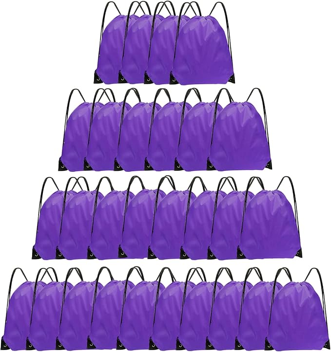 Grneric Drawstring Bags 28 PCS Drawstring Backpack Bulk String Backpack Cinch Bag Sackpack for Men Women Gym (Purple)
