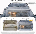BOYATU Travel Makeup Bag Cosmetic Bags for Women: Large Capacity 3 Pcs Set Make up Bag with Compartments - Waterproof Vegan Leather Toiletry Organizer Bags with Handle (L09 Beige)