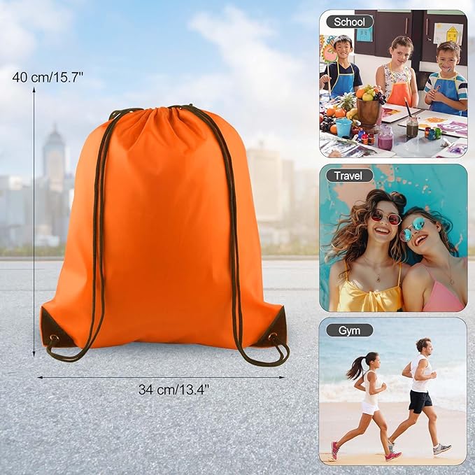 PLULON 2Pcs Drawstring Bags Bulk Drawstring Backpack Orange Black String Backpack Cinch Sack Sport Gym Backpack Bags for Yoga Traveling Outdoor Sports