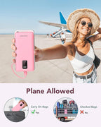 charmast Portable Charger with Built-in Cables and Wall Plug, 10000mAh USB C Portable Power Bank, Potable Phone Charger, Travel Essentials Compatible with iPhones, Samsung Galaxy, iPad