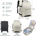 LOVEVOOK 40L Large Travel Backpack for Women Men, 17 Inch Carry on Backpack for Traveling on Airplane, Personal Item Travel Bag Airline Approved, Business Causal Weekender Backpack, Beige-Black