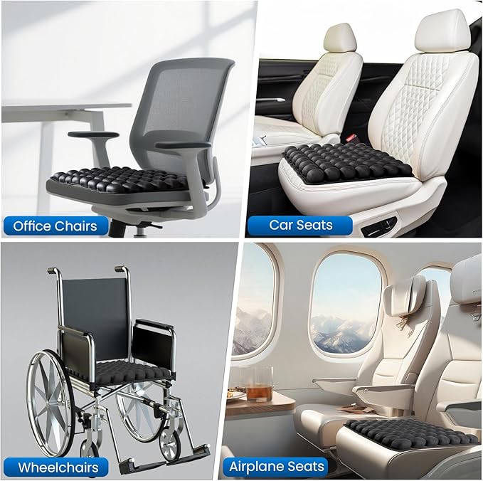 Sondor Travel Cushion, Airplane Seat Cushion for Long Flights, 56 Bubbles Portable Seat Cushion for Airplane, Inflatable Cushion for Office Chair, Wheelchair, Camping, Home Living (Black)