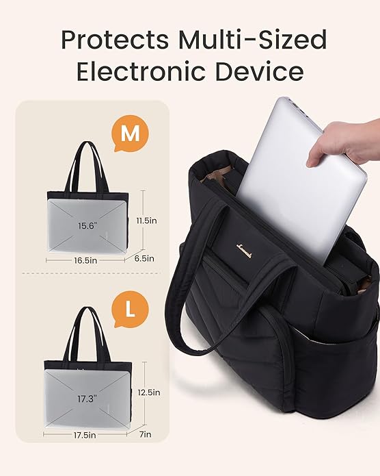 LOVEVOOK Puffer Tote Bag for Women, V-Quilted Puffy Teacher Tote Nurse Bag, Large Shoulder Laptop Purse for Work Travel Gym