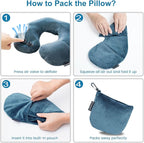 Keemall Inflatable Travel Neck Pillow for Airplane Train Car Washable Pillowcase U Shaped Office Napping Pillow