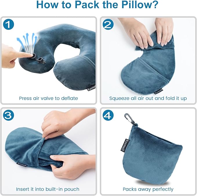 Keemall 2Pack Inflatable Travel Neck Pillow for Airplane Train Car Washable Pillowcase U Shaped Office Napping Pillow