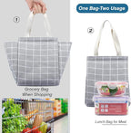 iknoe Insulated Lunch Bag for Women & Adults, 9L Foldable Wide-Open Cooler Bag with Pockets, Leakproof & Portable, for Picnic, Office, Beach(Gray grid)