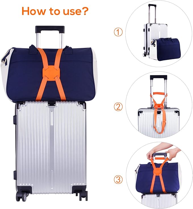 Luggage Straps Bag Bungees for Add a Bag Easy to Travel Suitcase Elastic Strap Belt (Orange, M-Orange)