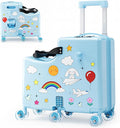 Ride on Suitcase for Kids, Hard Shell Kids Luggage with Belt, Foldable Pedal & Front Grab Handles, Hidden Cup Holder, TSA Lock, 6 Spinner Wheels, Kids Carry on Suitcase for Travel, Blue