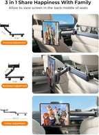 LISEN for iPad Holder Car Road Trip Essentials Travel Activities for Toddler Kids Gifts, Car Accessories for Women Moms Truck Interior 3in1 Tablet Holder for Back Seat Car Camping Headrest Organizer