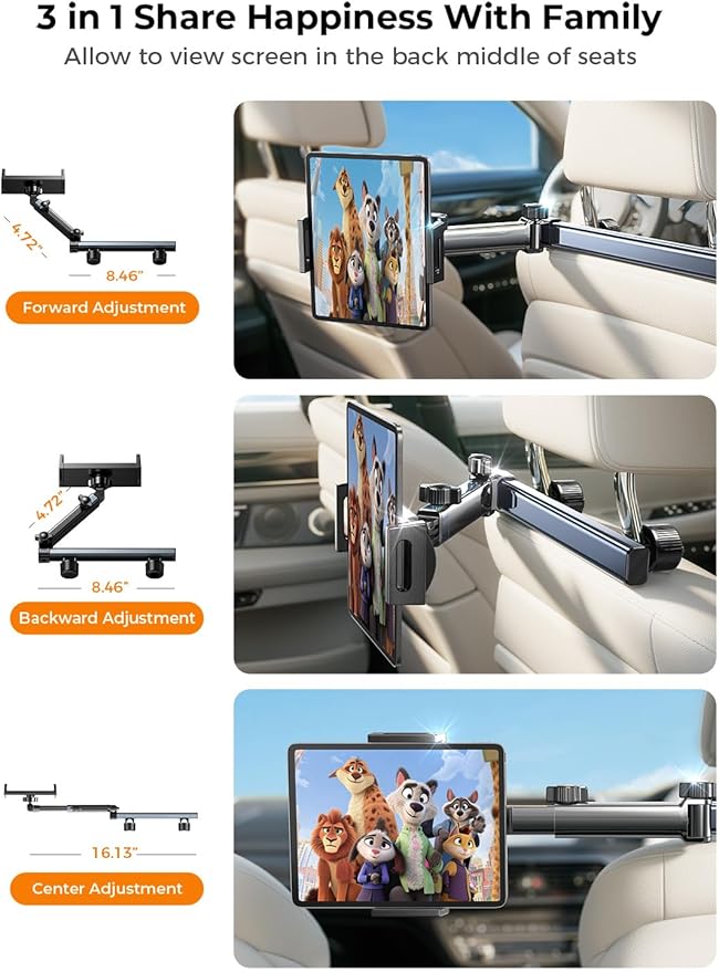 LISEN for iPad Holder Car Road Trip Essentials Travel Activities for Toddler Kids Gifts, Car Accessories for Women Moms Truck Interior 3in1 Tablet Holder for Back Seat Car Camping Headrest Organizer