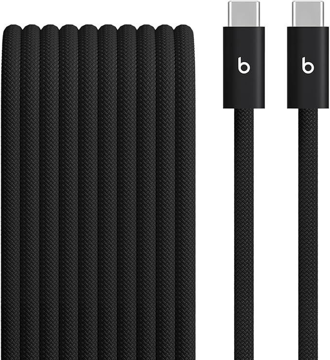 Beats 240W USB-C to USB-C Braided Cable, Fast Charging, Durable/Tangle Free, Compatible with Apple and Android Devices (3 m/10 ft) – Bolt Black