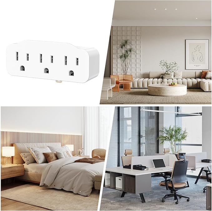 3 Prong Outlet Extender, HITRENDS 3 Way Plug Adapter, Power Splitter 3 Prong with Grounded Plug, 3 Outlet Adapter Use for Home/Office/Dorm, White, 2 Pack