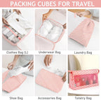 KPX 8 Set Packing Cubes for Travel, Luggage Packing Organizers Accessories Large Toiletries Bag for Clothes Shoes Cosmetics (Pink Strips)