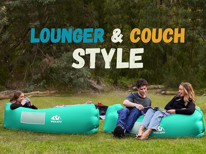 WEKAPO Inflatable Couch Air Lounger Chair - Camping & Beach Accessories, Portable Blow up Sofa for Hiking, Lawn, Indoor/Outdoor Movies & Music Festivals. Lightweight and Easy to Set Up Air Hammock