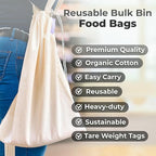purifyou Set of 9 Mini Tote Bags with Drawstring, Reusable Organic Cotton Canvas Bags for Grocery Shopping, Dry Goods, Beach Essentials, Storage, and Travel, Washable (Large, XL)