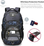 Swissdigital Design Laptop Backpack with USB Charging Port, Travel Backpack Fits 15.6 inches Computer, 31L College School Backpack for Men, Blue Camo | SD803-92