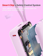 M1 Mini Portable Charger, 10000mAh Ultra-Compact Power Bank, 22.5W PD Fast Charging, Tpye-C Built-in Cable, Small External Battery Pack for iPhone, Samsung, Android iPad (Pink)