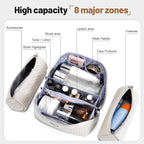 BOYATU Travel Makeup Bag Cosmetic Bags for Women: Large Capacity 3 Pcs Set Make up Bag with Compartments - Waterproof Vegan Leather Toiletry Organizer Bags with Handle (M-72Off-white)
