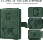 Personalized G Passport Holder Cover Initial Letter Travel Wallet RFID Blocking Passport Cover Credit Card Holder Case Passport Book Holders for Women and Men, Pine Green-G