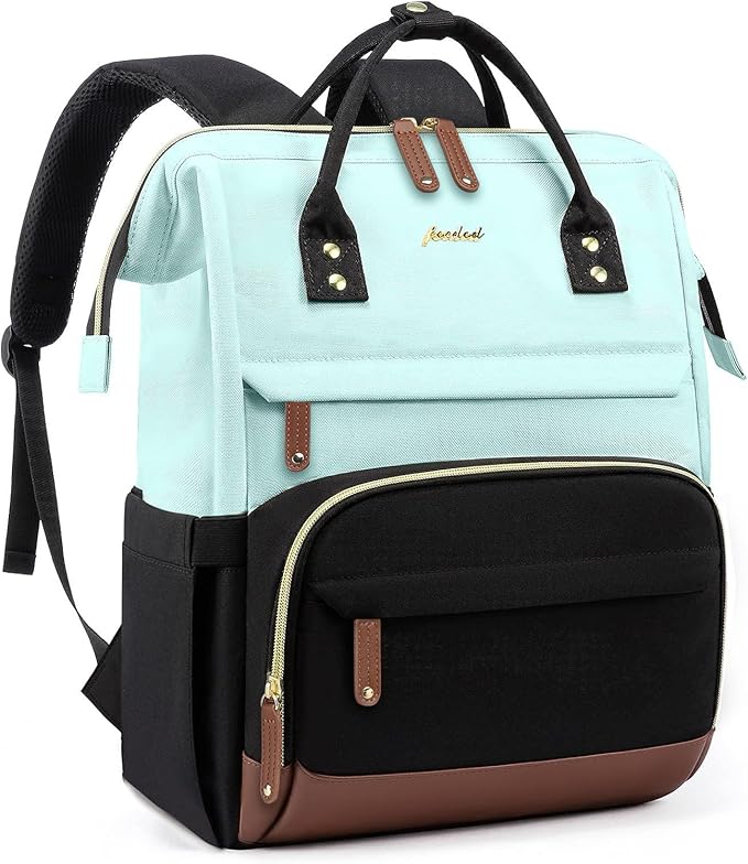 Laptop Backpack for Womem Work Bags: 15.6 Inch Travel BackPacks With USB Charging Port Durable Back Pack Anti Theft Fashion College BookBag Purse Bussiness Daypack for Nurse Teacher Light Blue Black