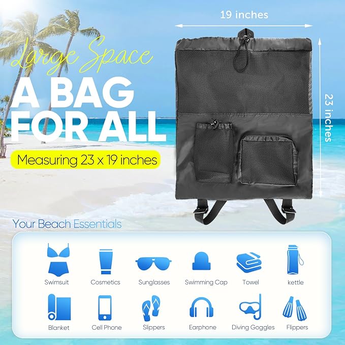 HOHOM Swim Mesh Beach Bag, Waterproof Gym Bags for Women and Men, Large Pool Bag Swimming Gear Drawstring Backpack
