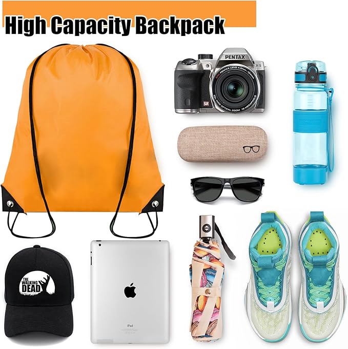 Grneric 60 Pieces Drawstring Backpack Bulk Cinch Sackpack Ployster Drawstring Bags for Gym Party Trip(Orange)