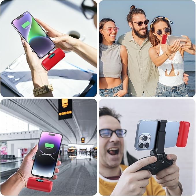 Small Portable Charger for iPhone,5000mAh PD Fast Charging Power Bank, Mini Plug-in Battery Pack Backup Charger Compatible with iPhone 14/14 Pro Max/13/13 Pro/12 Pro/11/XS/XR/X/8/7/6 etc- Dark Red