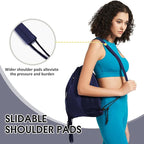 WANDF Drawstring Backpack with Shoulder Pad Sports Gym Backpack with Mesh Pocket String Bag for Women Men (Navy Blue)