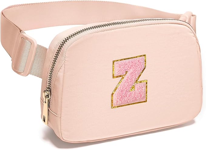 Gitus 6 7 8 9 10 Year Old Girl Gifts Belt Bag Fanny Pack Crossbody Bags with Initial Letter Patch Things for Teen Girls Easter Gifts for Girls Travel Essentials（Coral Pink-Z）