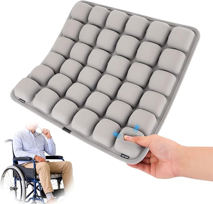Seat Cushion, Office Chair Cushion with Storage Bag, Travel Seat Cushion for Airplane, Press Type Air Inflatable Airplane Seat Cushions for Plane, Car, Office (Single-Sided Grey, Square)