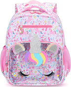 RHCPFOVR Kids Backpack for Girls - Unicorn Girls Backpack Ages 5-8, 15 Inch School Bookbag for Kindergarten Elementary School 1st 2nd Grade