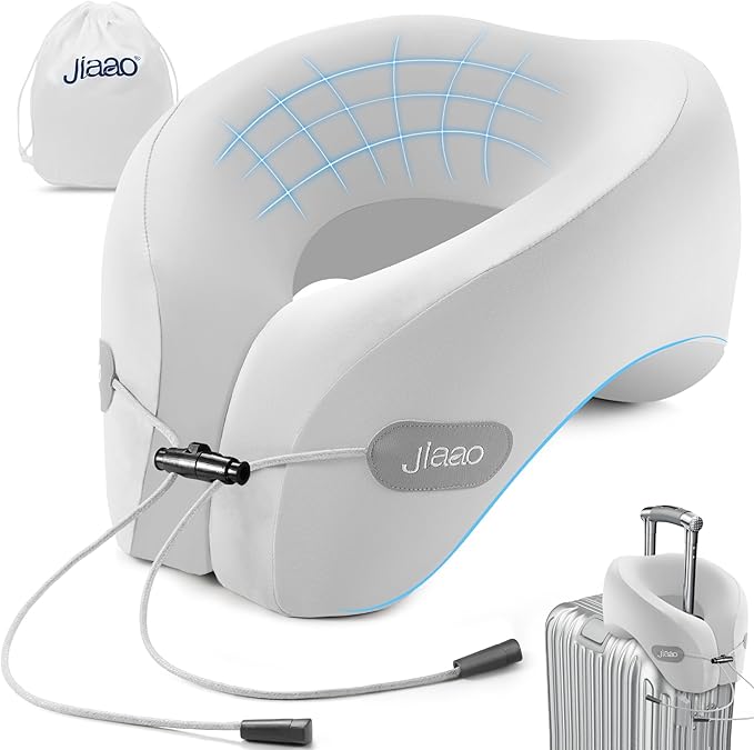 jiaao Travel Pillow Memory Foam Neck Support, Advanced Memory Foam Neck Pillow for Airplanes, Cars & Trains