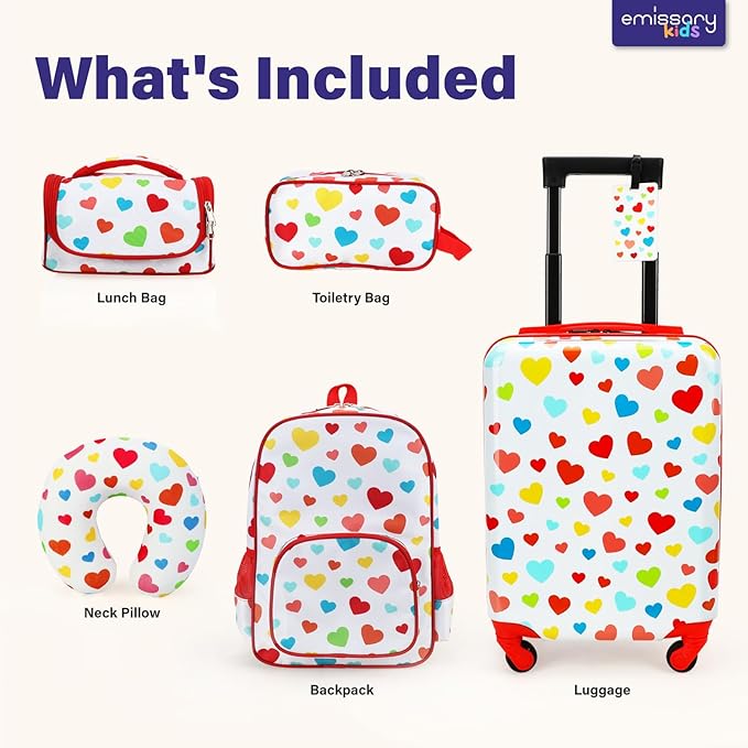 Emissary 5 Piece Kids Luggage Set - Carry On Suitcases With Wheels For Girls & Toddlers, Travel Luggage