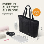 Everfun Large Tote Bag for Women, Ultra Soft Gym Tote, Everyday Yoga Washable Bag with Zipper, Travel, Beach, Laptop Work