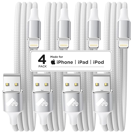 4Pack iPhone Charger 3ft [Apple MFi Certified] USB Lightning Cable Fast Charging iPhone Charger Cord Braided iPhone Cable Cord Compatible with iPhone 14 13 12 11 Pro Max XR XS X 8 7 6 Plus SE, iPad