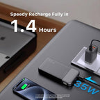 JUOVI Power Bank Fast Charging 10000mAh 35W Portable Charger Small Battery Pack with PD 3.0 & QC 4.0 Type-C USB-A Input Output Lightweight Phone Charger Compatible for iPhone Samsung iPad