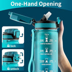 QLUR Water Bottle with Straw, 27oz Motivational Water Bottles with Time Marker to Drink, Tritan BPA Free, 750ml Sports Water Bottle with Carry Strap LeakProof for School Fitness Outdoor (1Pack)