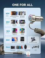 USB C 90W Car Charger for iPhone 17/16 Pro Max, PD & QC3.0 w/5 ft 45W Type C Coiled Cable, Fast Car Phone Charger Adapter for iPhone 17Air/15 Pro, Samsung Galaxy S25/S24/S23, Pixel 10/LG/Android, iPad