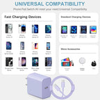 5FT iPhone 17 16 15 Charger Fast Charging USB C Charger Block Type C Chagrer Fast Charging 2-Pack for iPhone 17/17 Plus/17 Pro/17 Pro Max/iPhone 16/16 Plus/16 Pro/16 Pro Max/15 Pro Max/Samsung(Purple)