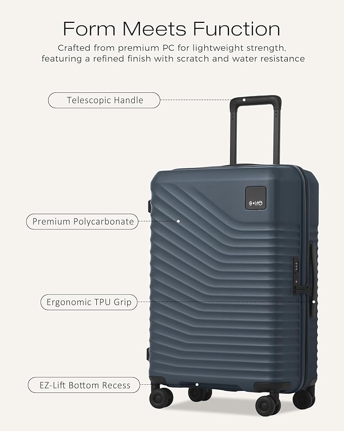 Coolife Hardside Luggage Upgrade Durable PC Lightweight Travel Suitcases with Dual Spinner Wheels & TSA Lock (Navy, Checked-Medium 24-Inch)