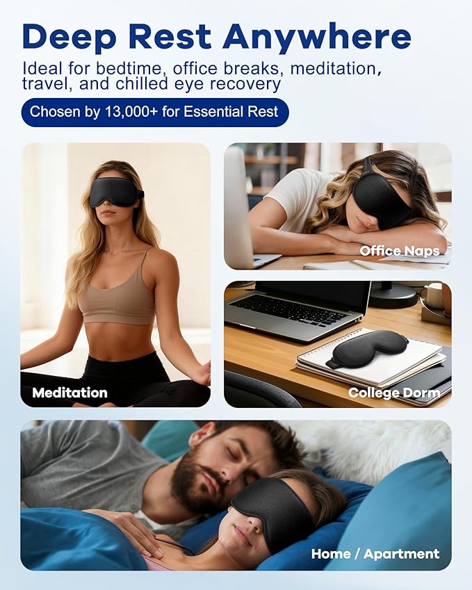 3D Weighted Cooling Gel Eye Mask for Sleeping, FSA Eligible Items HSA, 6oz Gel-Weighted Sleep Mask, 100% Blackout, Gentle Pressure & Cold Relief for Migraine, Ice Cold Mask for Travel Essentials