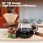 Pour Over Coffee Maker 13.5oz Portable Glass Coffee Maker High Borosilicate Glass Eagle Beak Spout Design with 50 Pcs Filter Paper Walnut Wood Base for Pour Over for Daily Brewing 400ml