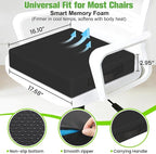 Seat Cushion for Office Chairs, Memory Foam Chair Cushion with Patterned Core for Even Support, Back, Tailbone & Sciatica Relief, Chair Pillow with Carry Handle for Car, Wheelchair(Black)