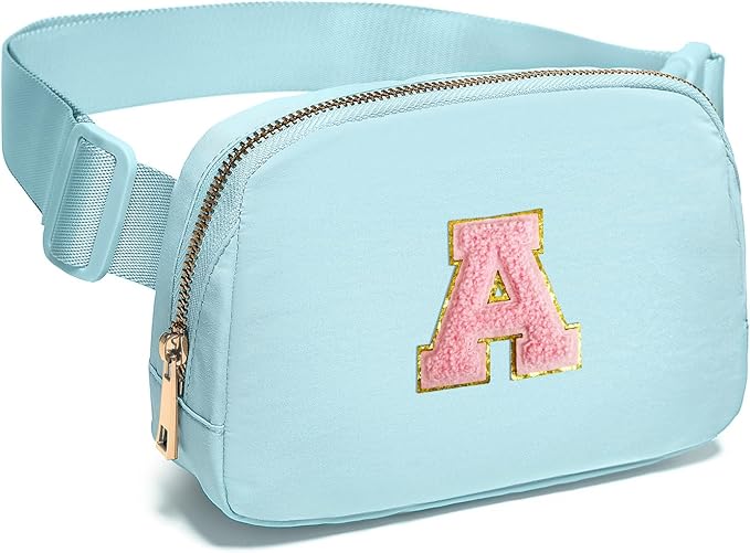 Gitus Gifts for 7 8 9 10 11 Year Old Girls Belt Bag Fanny Pack Crossbody Bags with Initial Letter Patch Birthday Gifts for Daughter Sister Friends Teen girls (Icing Blue-A)