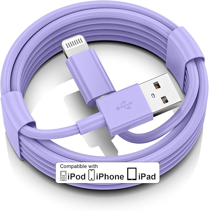 FUPYWP Car iPhone Carplay Cable, Car Charger Cord, USB A to Lightning Cable Fast Charging & Data Transfer for iPhone 14/13/12/11 Pro Max XR XS X 8 7 6 Plus SE Tangle-Free,3ft Purple