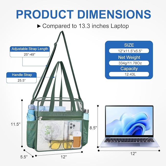 USPECLARE Clear Bag for Stadium Events,Transparent Bag for Work Sports Games Concerts Travel Gym