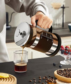 AMFOCUS French Press Coffee Maker 21 oz, 4-Level Filtration System, Premium Heat-Resistant Borosilicate Glass Teapot, Portable Coffee & Cold Brew Maker for Home, Travel, Camping - Ideal Gift