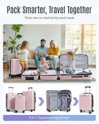 LIGHT FLIGHT Luggage Sets, 3 Piece Durable Suitcase Set with Spinner Wheels, 3 Pcs Hardside Lightweight luggage with TSA Lock, Large Checked Travel Suitcases, 20/24/28 Inch, Pink
