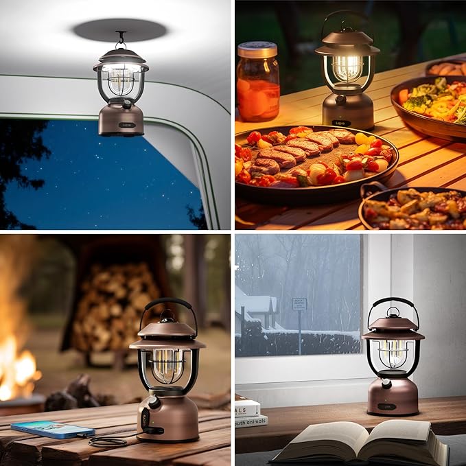 Lepro Vintage LED Camping Lantern Rechargeable - 15000mAh Power Bank, 1000LM Stepless Dimming, Dual Color Temp 2500K & 5000K, IPX4 Waterproof Retro Railroad Lantern for Camping, Home Decor & Emergency